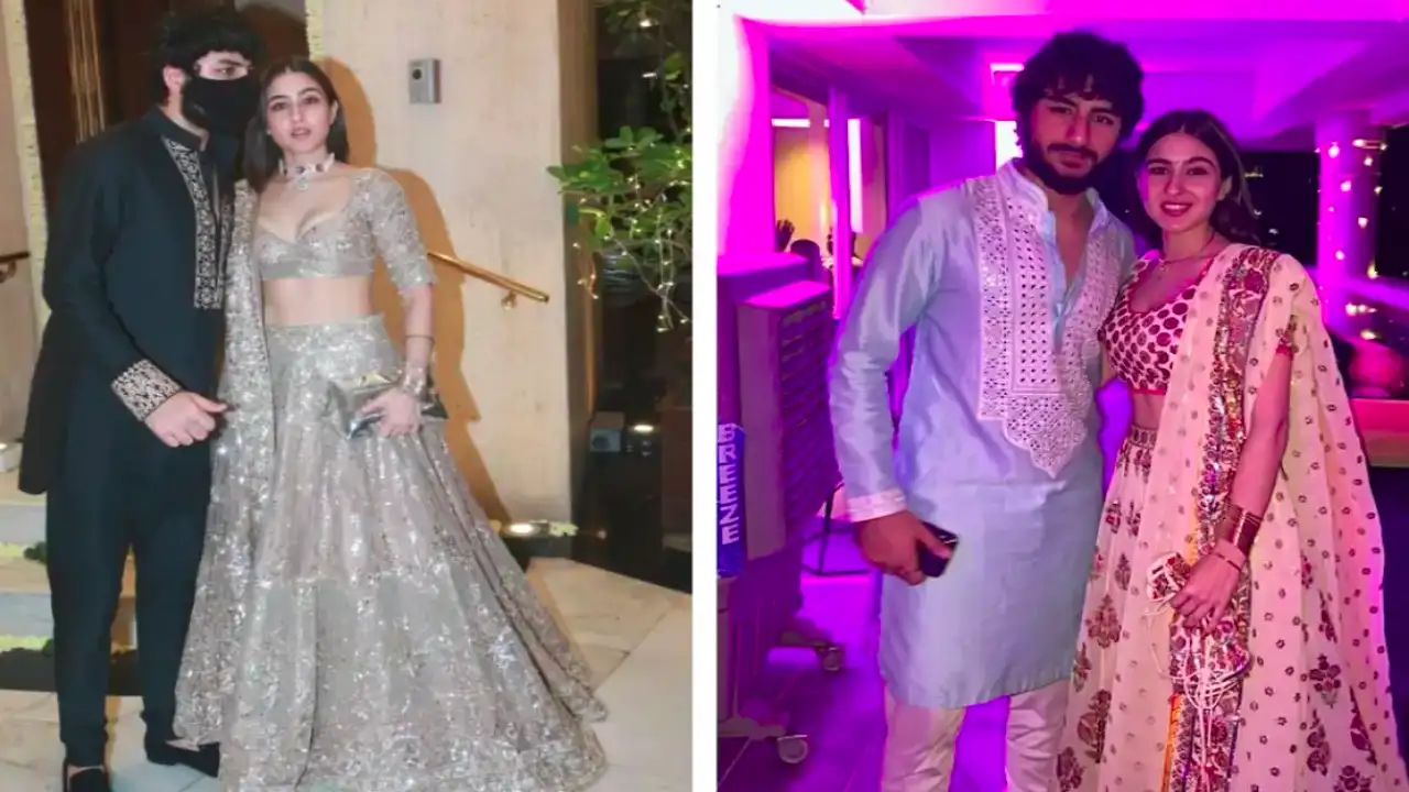 Sara Ali Khan, Ibrahim Ali Khan pose in their best ethnic ensembles at Diwali bashes; Outf...