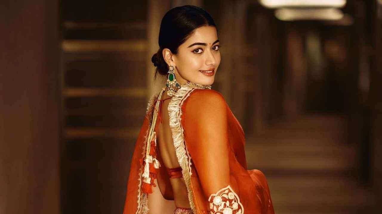 Rashmika Mandanna serves festive wear finesse in an alluring orange lehenga with intricate gold embroidery (PC: Rashmika Mandanna Instagram)