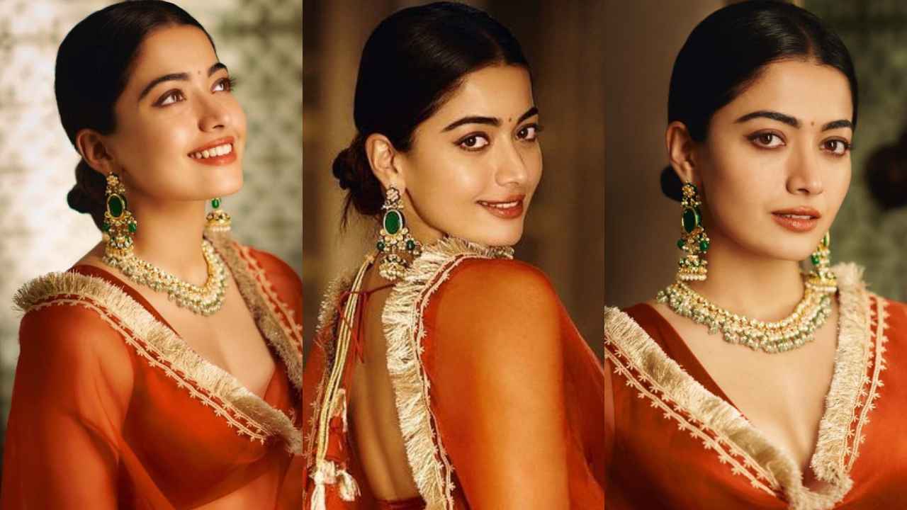 Rashmika Mandanna serves festive wear finesse in an alluring orange lehenga with intricate gold embroidery (PC: Rashmika Mandanna Instagram)